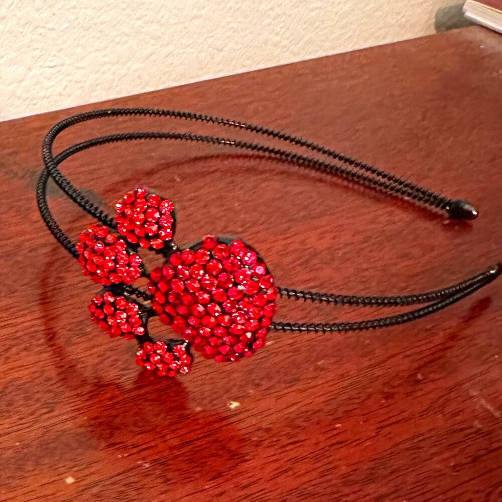 Women's Black Headband with Red Crystal Paw